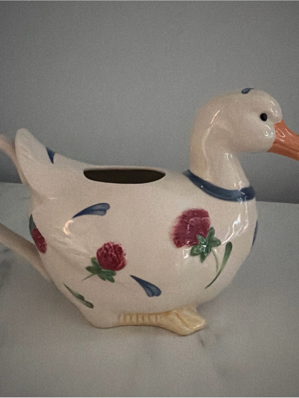 Vintage Lenox "Poppies on Blue" Barnyard Duck  Teapot Cottagecore Missing Lid